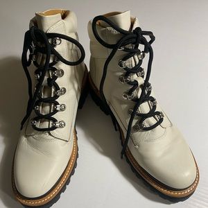 Marc Fisher | Cream Pebbled Leather Lace-Up Combat Boots | 8.5